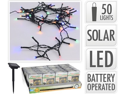 osvětlení solární 2m,  50LED, barevné, ZE drát