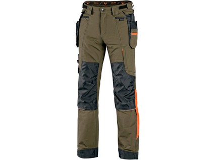 Kalhoty CXS NAOS pánské, khaki-olive, HV oranžové doplňky, vel. 46