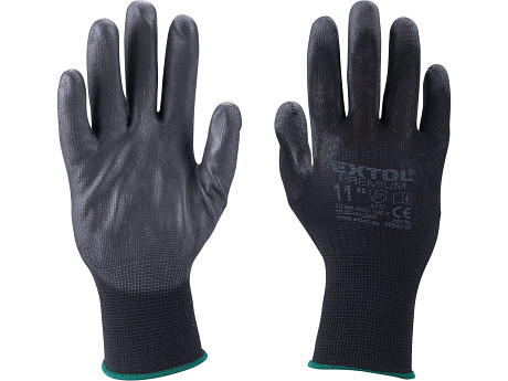 rukavice z polyesteru polomáčené v PU, černé, velikost 8'