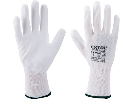 rukavice z polyesteru polomáčené v PU, bílé, velikost 9'