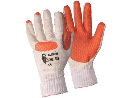 Povrstvené rukavice BLANCHE, bílo-oranžové, vel. 10