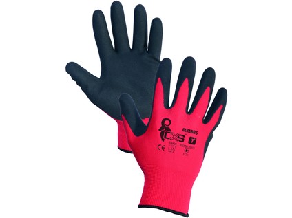Povrstvené rukavice ALVAROS, červeno-černé, vel. 10