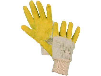 Povrstvené rukavice DETA, bílo-žluté, vel. 10