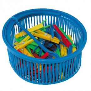 kolíčky na prádlo plastové (50ks) v kulatém košíčku plastové - mix barev