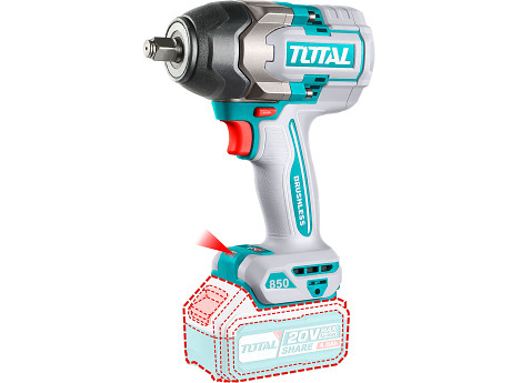 Utahovák rázový AKU 1/2', brushless, 850Nm, 20 V Li-ion, bez baterie a nabíječky, industrial