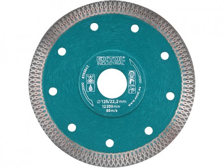 kotouč diamantový řezný turbo Thin Cut suché i mokré řezání, 125x22,2mm, EXTOL INDUSTRIAL