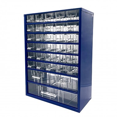 skříňka 3 velikosti 30 mal.,2 stř.,1 vel.zásuvka 30,5x46x15,5cm kov.MO