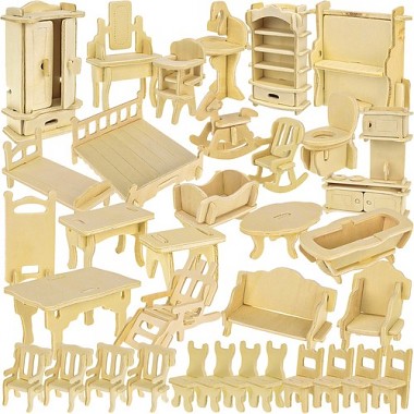 Sada dřevěného nábytku pro panenky, 34 kusů. 23542
