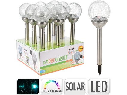 lampa solární KOULE 10cm v.24cm, 2LED čirá, popraskaná
