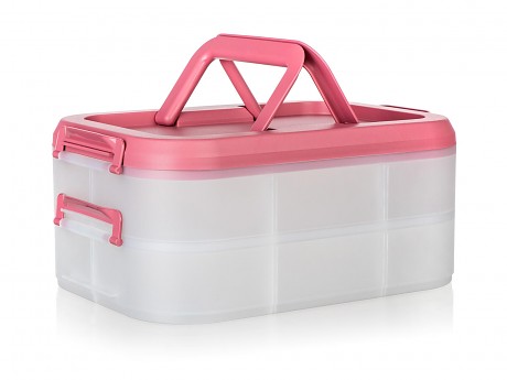 dóza s uchy, 2 patra, 40x28x17,8cm PH TRA/RŮŽ tm.