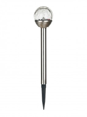 lampa solární KOULE  6cm, v.33,5cm, 1LED, nerez/sklo čirá