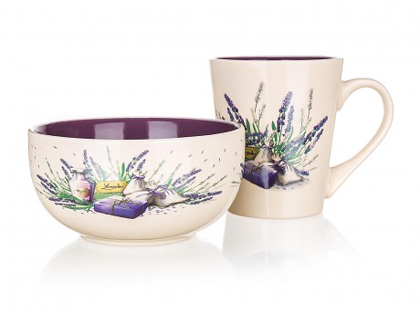hrnek 360ml + miska 540 ml LAVENDER keramika sada 2díl.