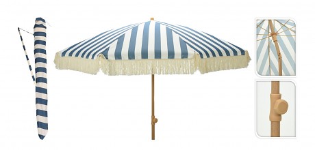 slunečník 200/183cm se střapcem PP/ocel MO/BÍ PRUHY