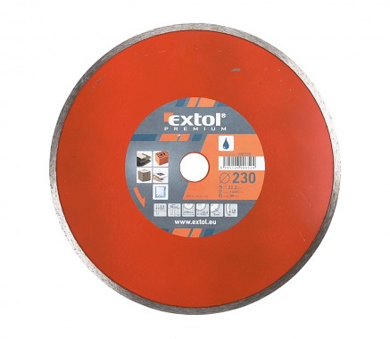 kotouč diamantový řezný celoobvodový - mokré řezání, 230x22,2mm, EXTOL PREMIUM