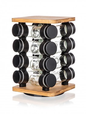 kořenka sklo/PH (16ks) CULINARIA Black + stojánek nerez/dřevo