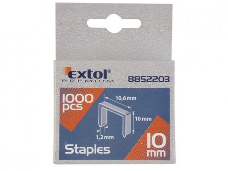 Spony, balení 1000ks, 10mm, 10,6x0,52x1,2mm, EXTOL PREMIUM