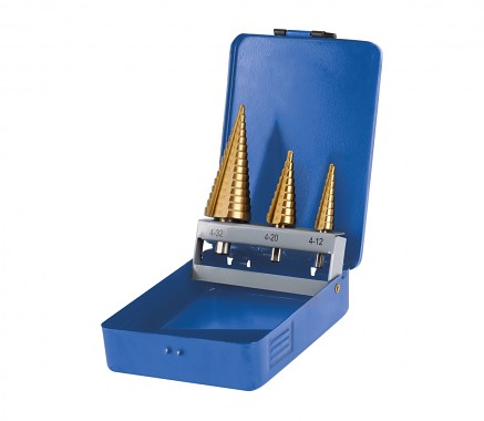 vrtáky stupnovité, sada 3ks, TiN, EXTOL CRAFT