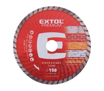 kotouč diamantový řezný turbo - suché i mokré řezání, 150x22,2mm, EXTOL PREMIUM