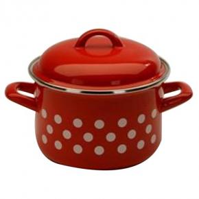 Metalac kastról smaltovaný hlboký s pokrievkou puntík 16cm 2l