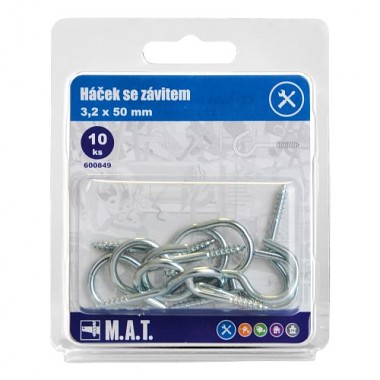 háčik so závitom 50x3,2mm Zn (10ks)