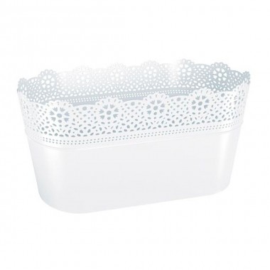 PROSPERPLAST LACE kvetináč s čipkou 28,5 x 13,5 cm, biela DLAC285