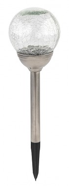 lampa solární KOULE 12cm, v.42,5cm, 2LED, nerez/sklo/PH čirá