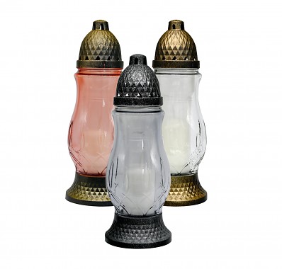 lampa hřbitovní sklo 28cm (80g) (hoří 24hod) paraf. mix barev